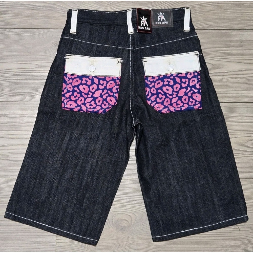 NEW Red Ape Shorts BOYS Size 8 Black Y2K Embroidered Skater Street Wear Denim